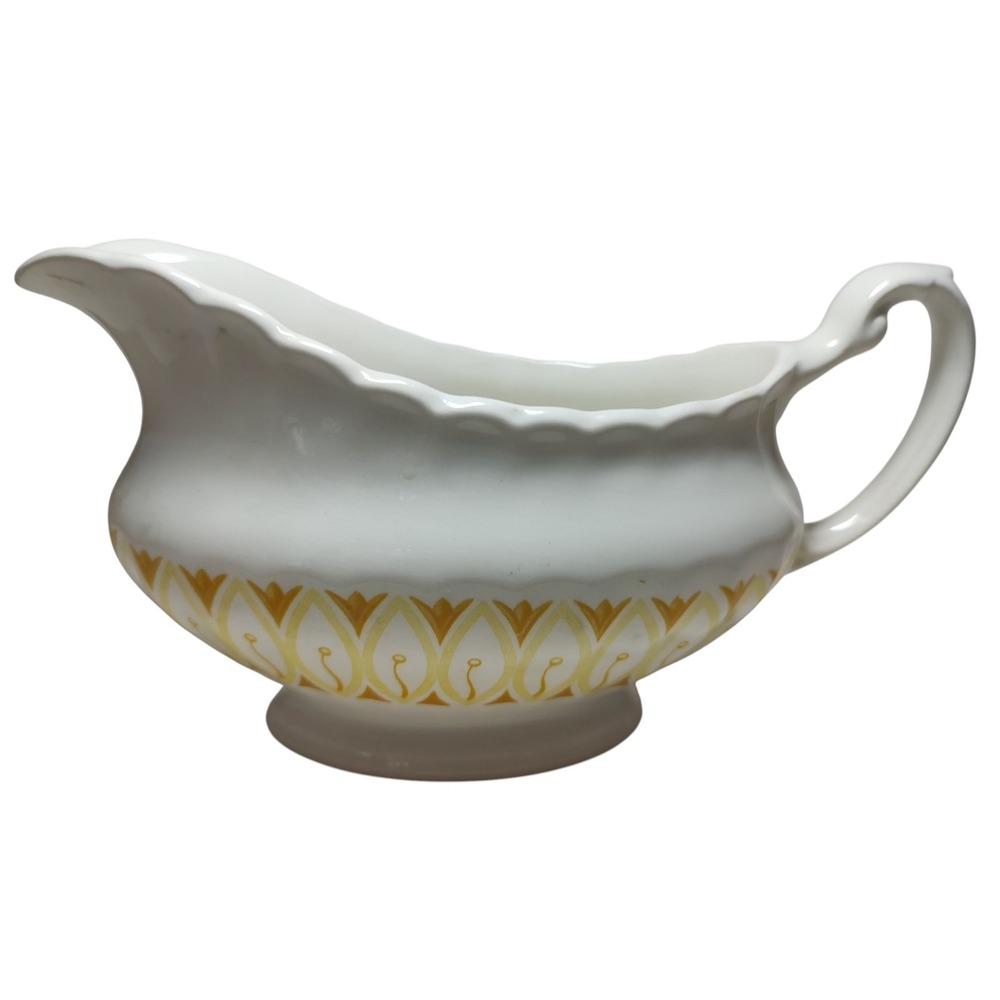 J and G Meakin Gravy Boat Classic White Yellow Gold English‎ Cottage Scalloped